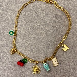 Gold Charm Necklace with Colorful Accents